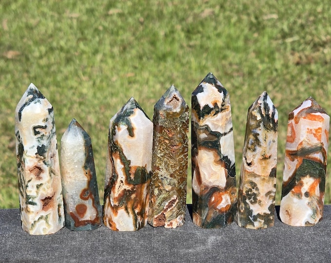 Red Moss Agate Crystal Towers