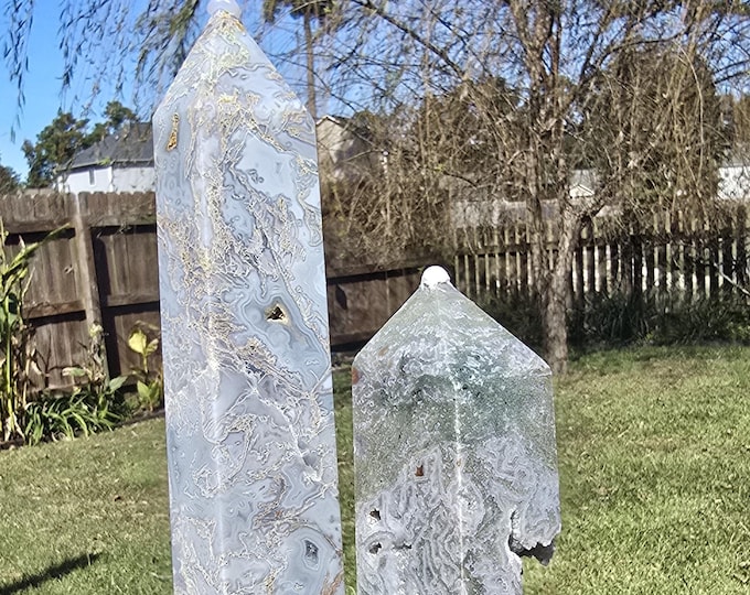 Blue Moss Agate Crystal Towers