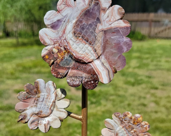 Amethyst Crazy Lace Agate Crystal Triple Sunflower