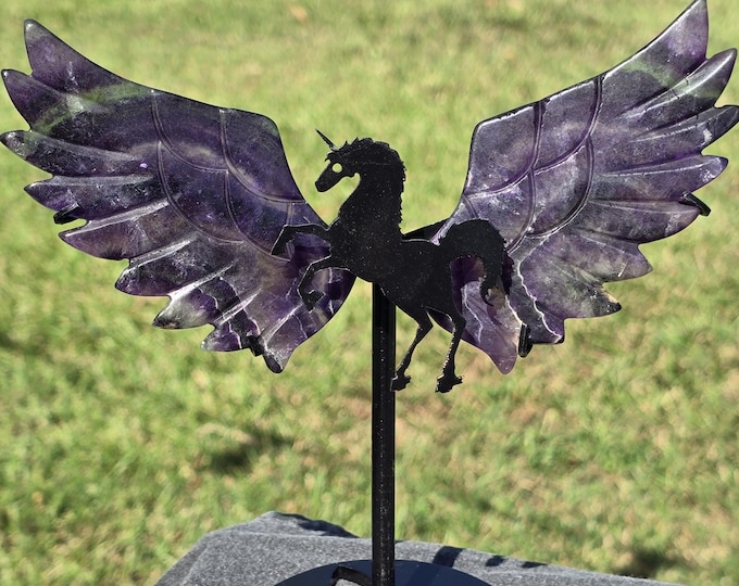 Purple Fluorite Crystal Unicorn Pegasus Wings