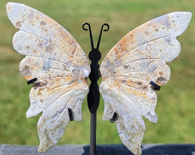 Yellow Moss Agate Crystal Butterfly Wings