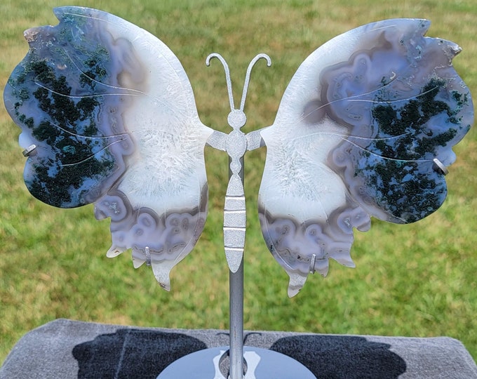 Moss Agate Crystal Butterfly Wings