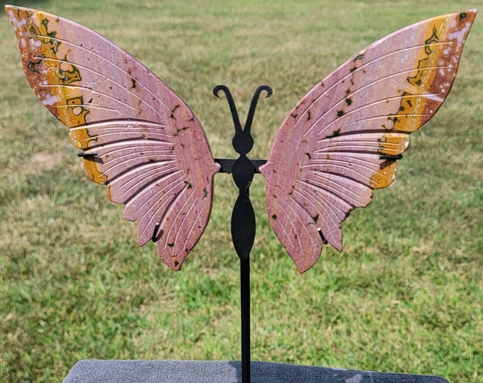 Pink 8th Vein Orbicular Ocean Jasper Crystal Butterfly Wings *RARE*