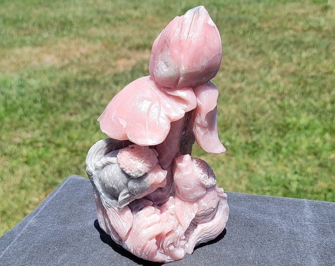 Pink Opal Crystal Iris Flower with Koi Fish