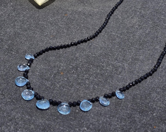 Blue Topaz & Black Spinel Crystal Teardrop Necklace