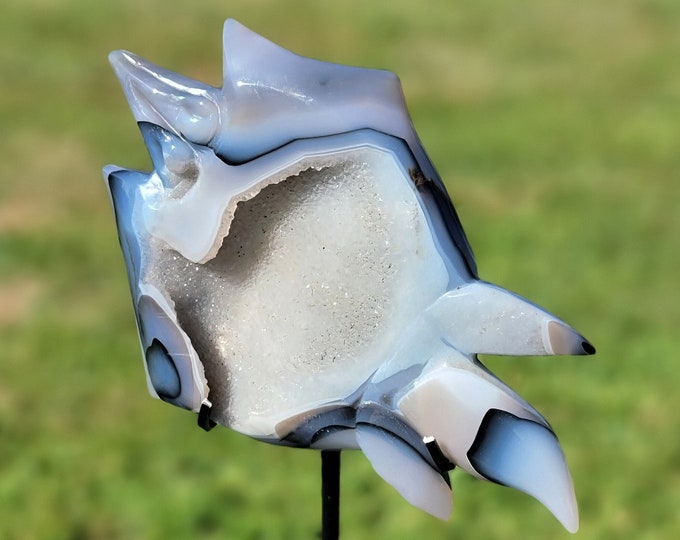 Banded Agate Crystal Manta Ray on Stand