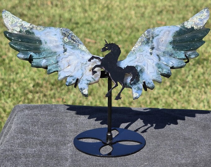 Moss Agate Crystal Unicorn Pegasus Wings