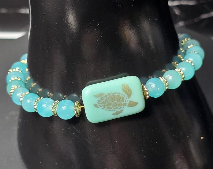 Amazonite Crystal & Czech Glass Turtle Bracelet ~ Turtles of Tranquility