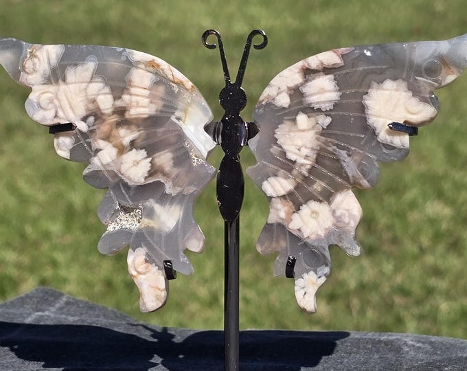 Black Flower Agate Crystal Butterfly Wings