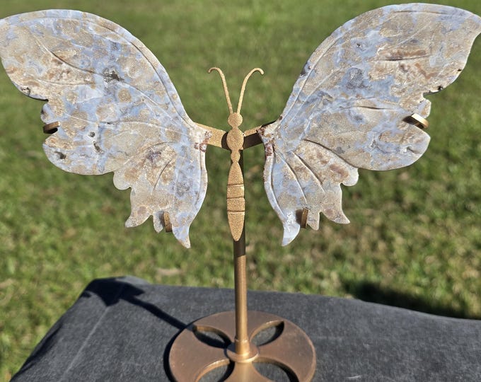 Blue Flower Agate Crystal Butterfly Wings