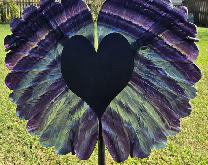 Rainbow Fluorite Crystal Heart Stand