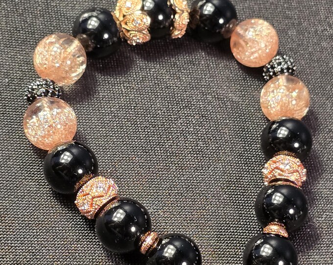 Obsidian & Quench Quartz Custom Crystal Bracelet ~ Midnight Rose