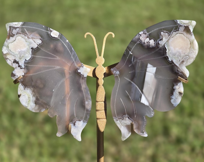 Black Flower Agate Crystal Butterfly Wings