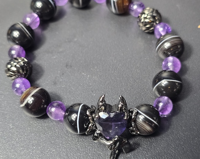 Amethyst & Black Agate Crystal Bracelet ~ Midnight Desire