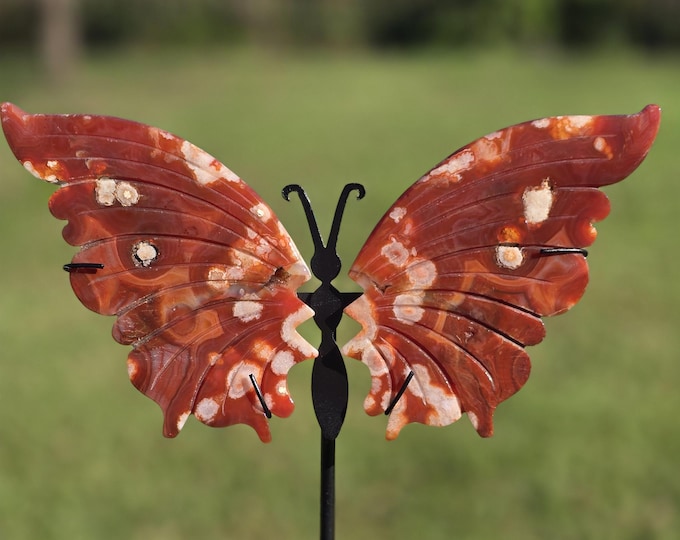 Red Flower Agate Crystal Butterfly Wings