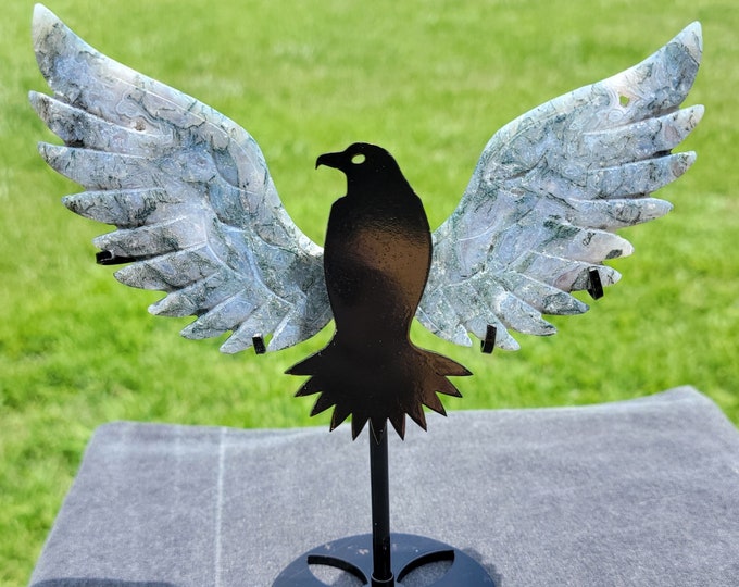Moss Agate Crystal Eagle/Hawk Bird Wings