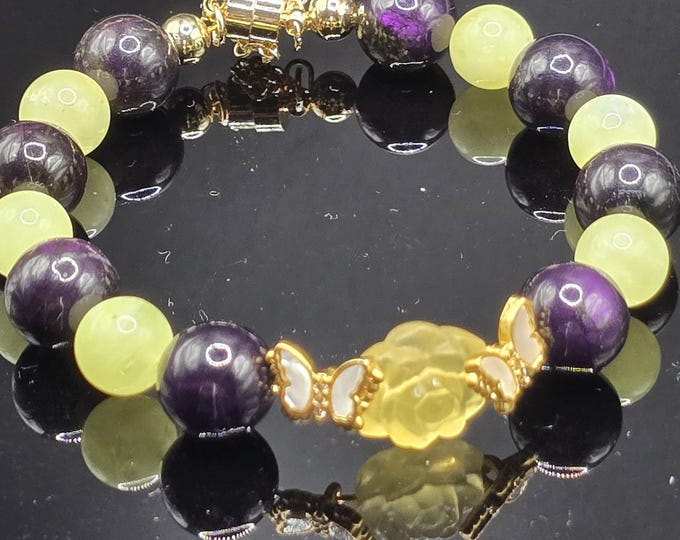 Devine Transformation ~ Purpurite, Yellow Andesine Moonstone & Fluorite Crystal Bracelet