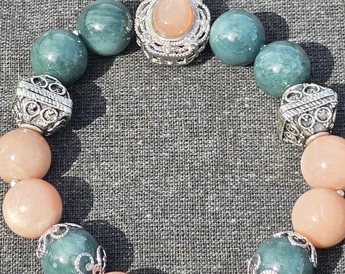 Goddess Glow ~ Peach Moonstone & Guatemalan Blue Water Jadeite Crystal Bracelet