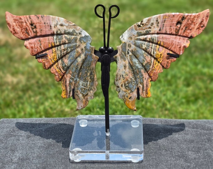 Orbicular Ocean Jasper Crystal Butterfly Wings