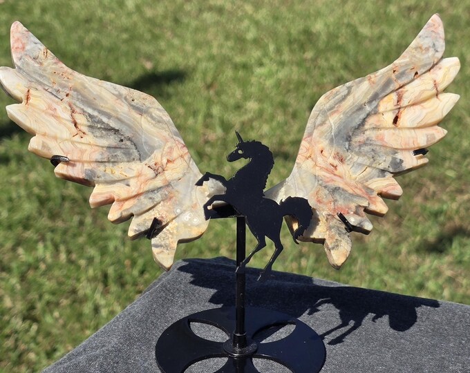 Yellow Crazy Lace Agate Crystal Unicorn Pegasus Wings