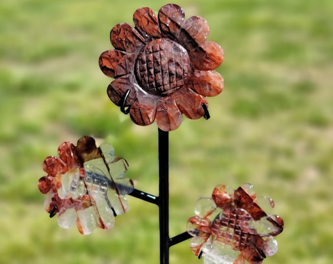 Fire Quartz Crystal Triple Sunflower