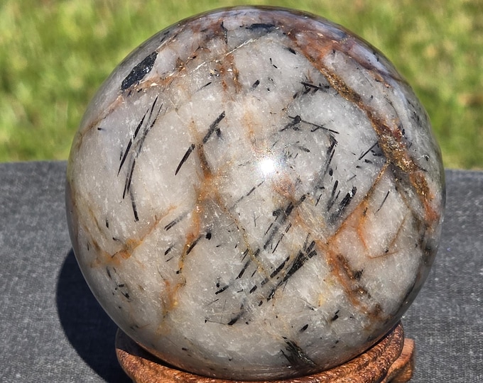 Tourmalinated Quartz Crystal Sphere