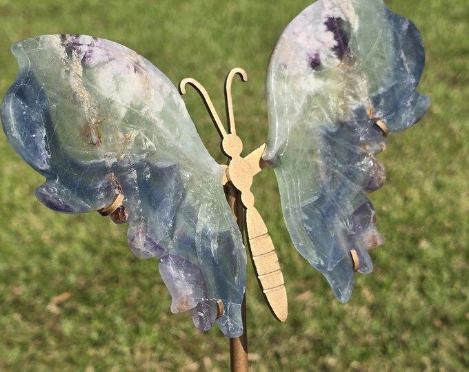 Blue-Green Feather Fluorite Crystal Butterfly Wings