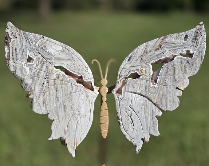 White Crazy Lace Agate Crystal Butterfly Wings