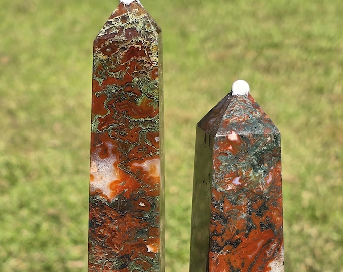 Red Moss Agate Crystal Towers