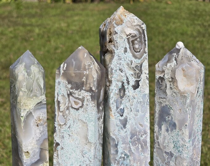 Blue Moss Agate Crystal Towers
