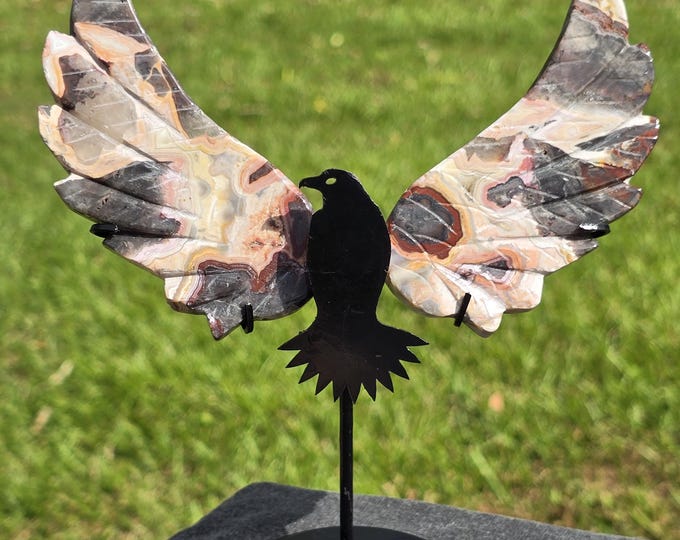 Mexican Crazy Lace Agate Crystal Eagle/Hawk Bird Wings