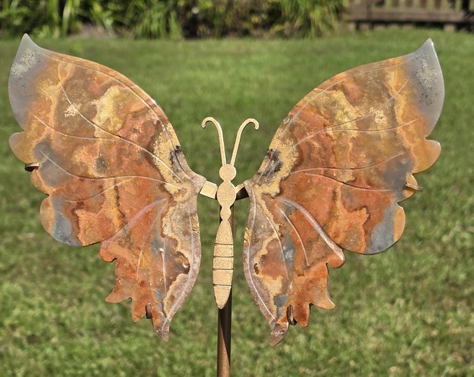 Orange Agate with Pink Amethyst Crystal Butterfly Wings