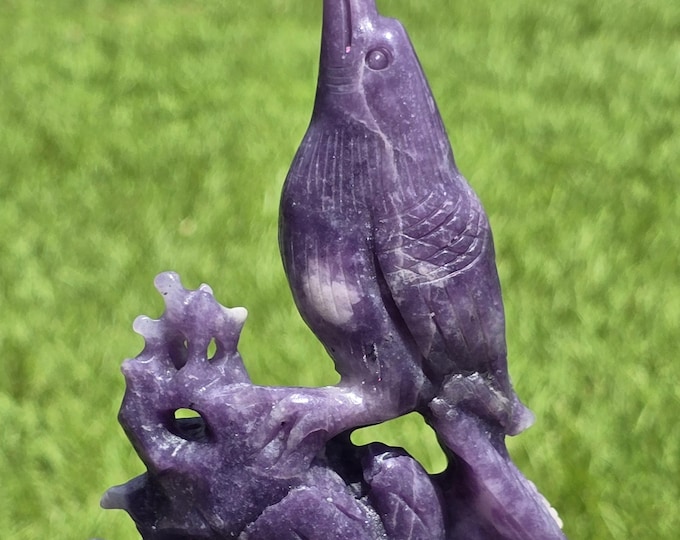 Purple Lepidolite Crystal Bird Carving