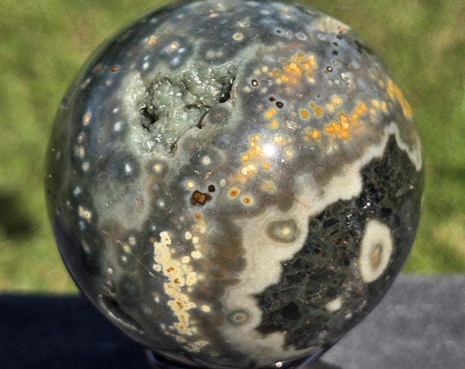 Orbicular Ocean Jasper Crystal Sphere, Polished Finish (2.39")