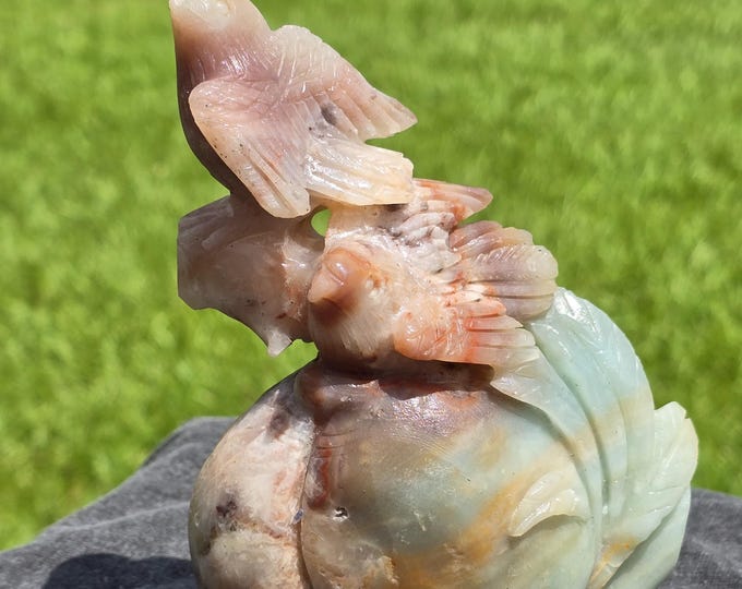 Caribbean Calcite Crystal Bird Carving on a Peach Limb