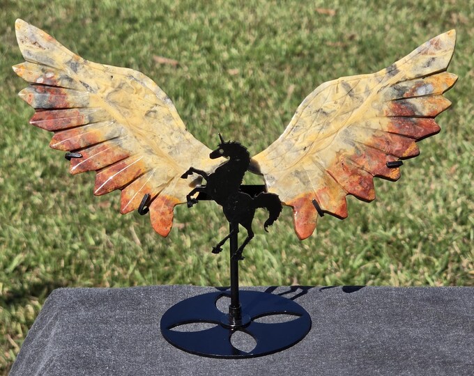 Yellow Crazy Lace Agate Crystal Unicorn Pegasus Wings