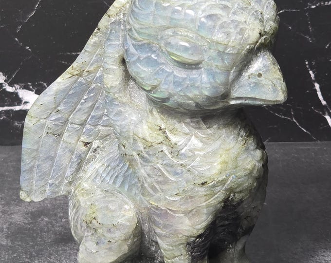Flashy Labradorite Crystal Gryphon Carving