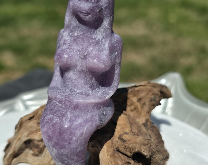 Purple Lepidolite Crystal Sitting Mermaid Carving