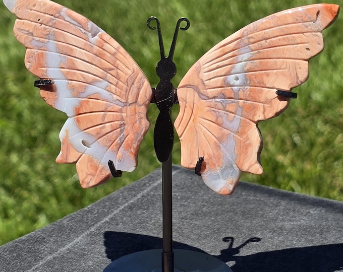 Pink Agate Crystal Butterfly Wings