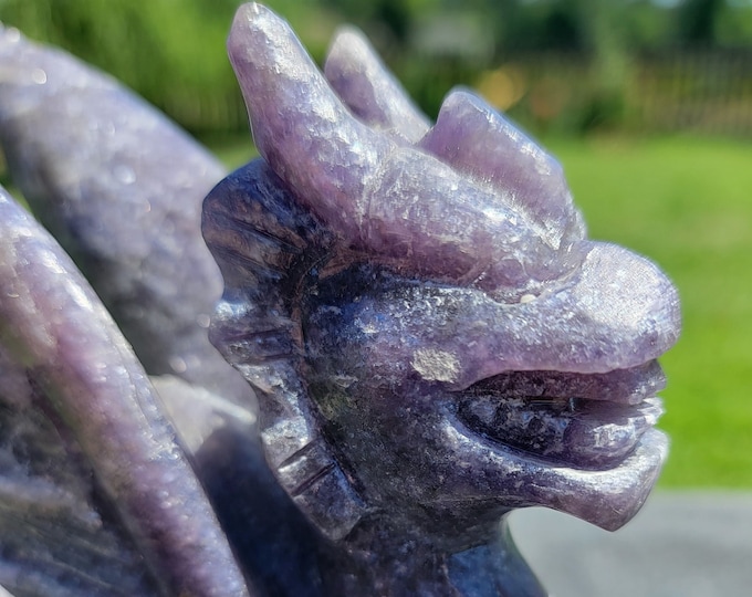 Purple Lepidolite Crystal Dragon Carving