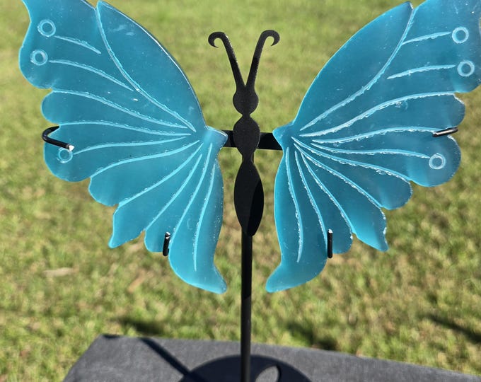 Teal Blue Cat Eye Selenite Crystal Butterfly Wings