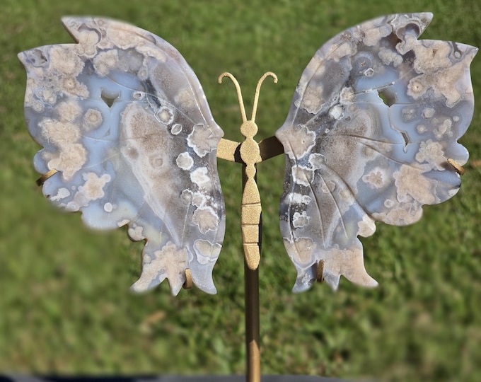 Blue Flower Agate Crystal Butterfly Wings