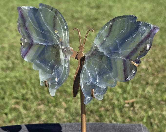 Blue Rainbow Fluorite Crystal Butterfly Wings