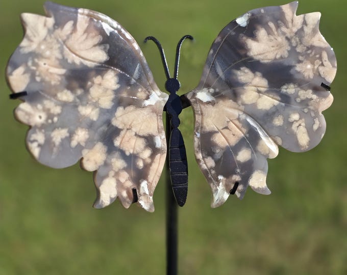 Black Flower Agate Crystal Butterfly Wings