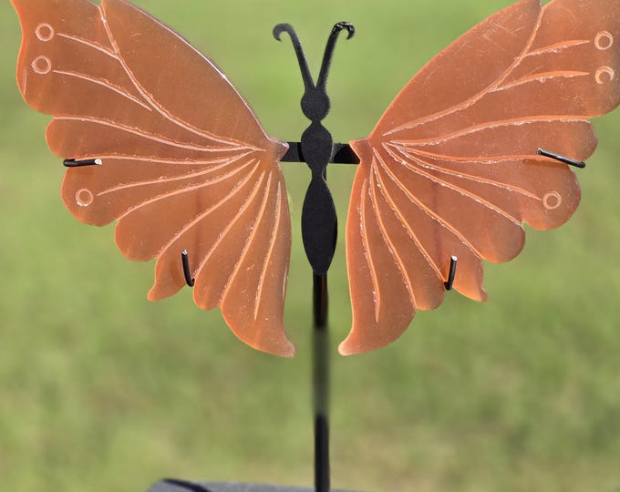 Orange Cat Eye Selenite Crystal Butterfly Wings