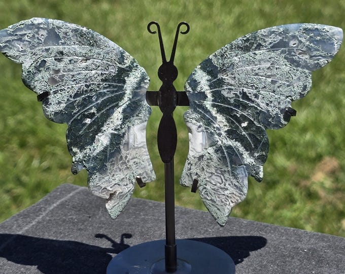 Moss Agate Crystal Butterfly Wings