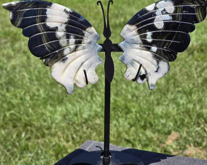 Black Flower Agate Crystal Butterfly Wings