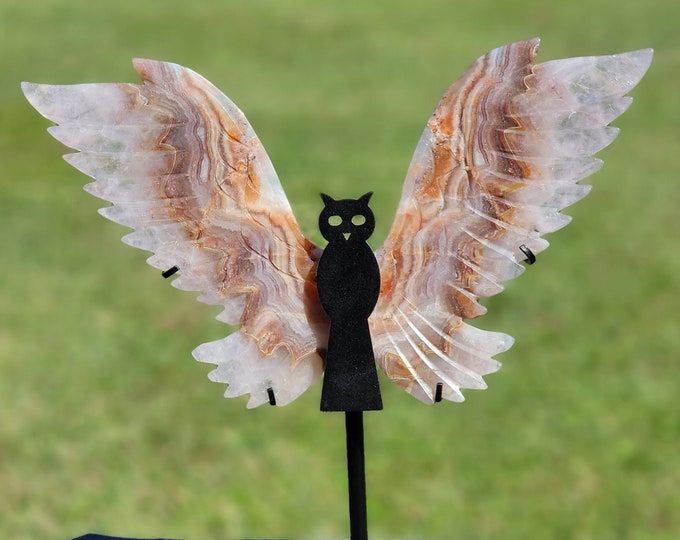 Amethyst Crazy Lace Agate Crystal Owl Wings
