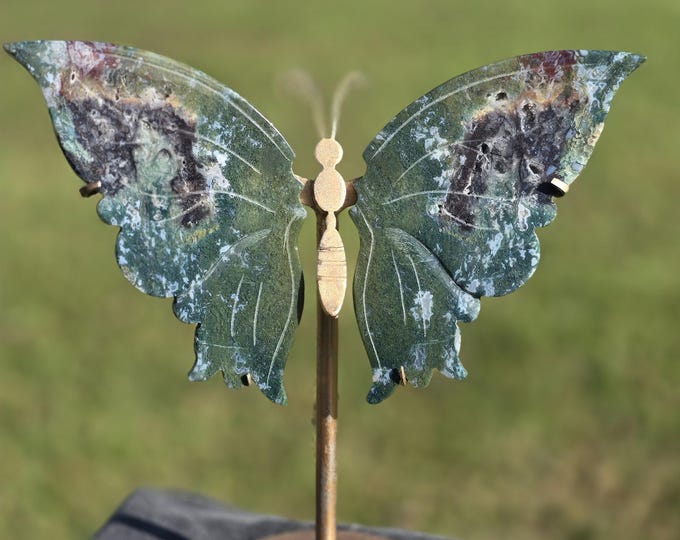 Moss Agate Crystal Butterfly Wings