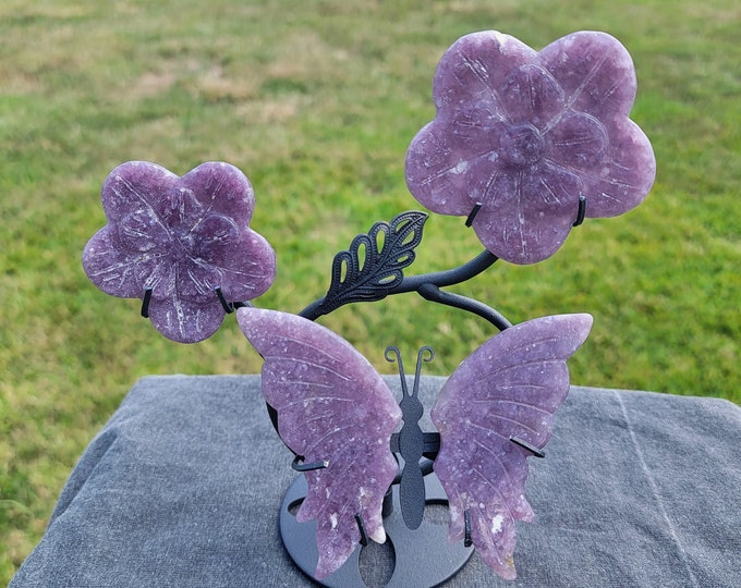 Purple Lepidolite Crystal Cherry Blossoms & Butterfly